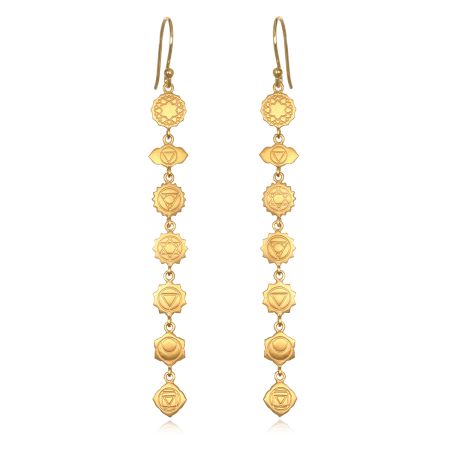 Seven Chakra charm dangle earring, Brass 22k gold plated, Wholesale jewelry